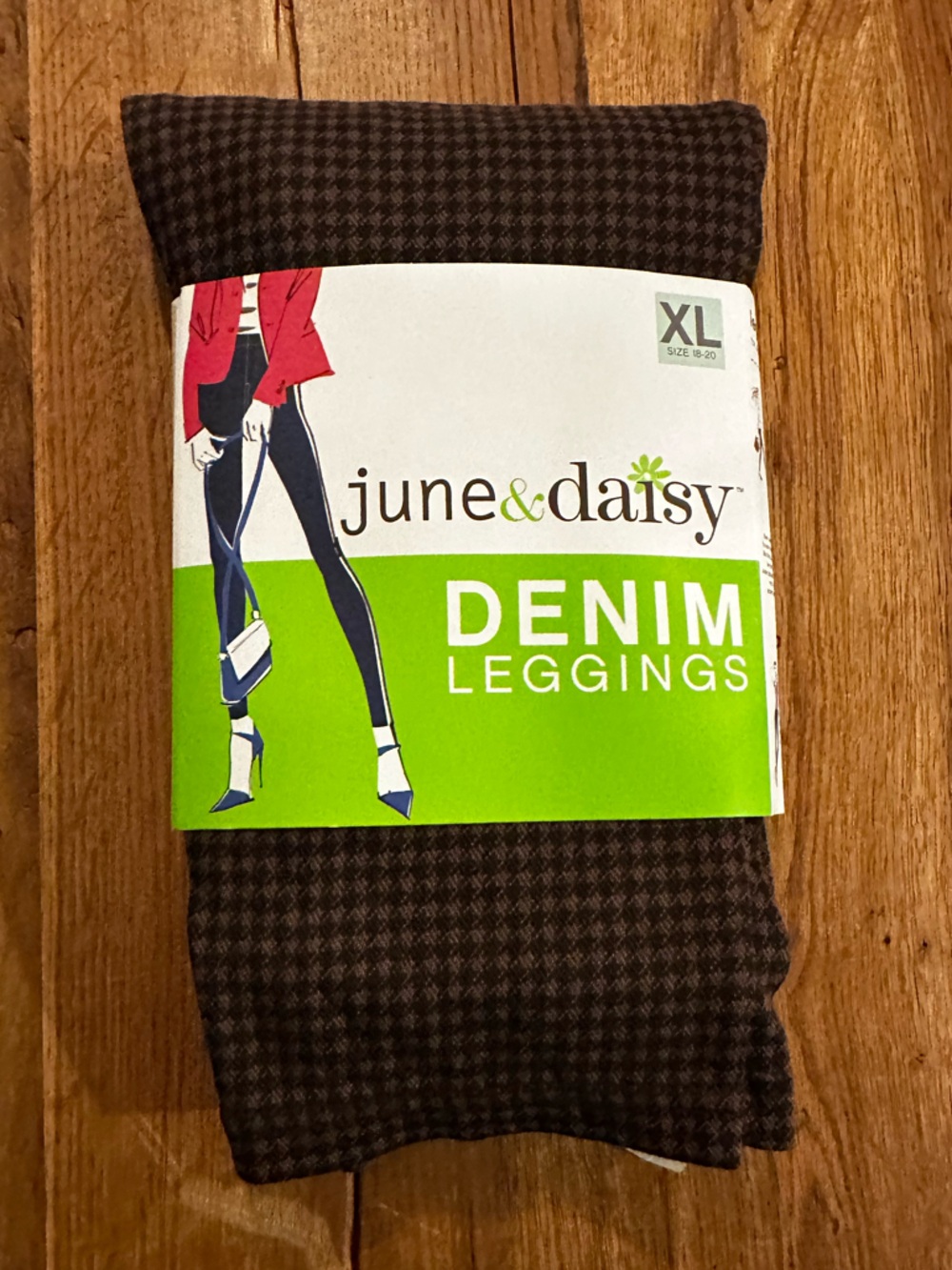 NWT June & Daisy denim leggings brown houndstooth
